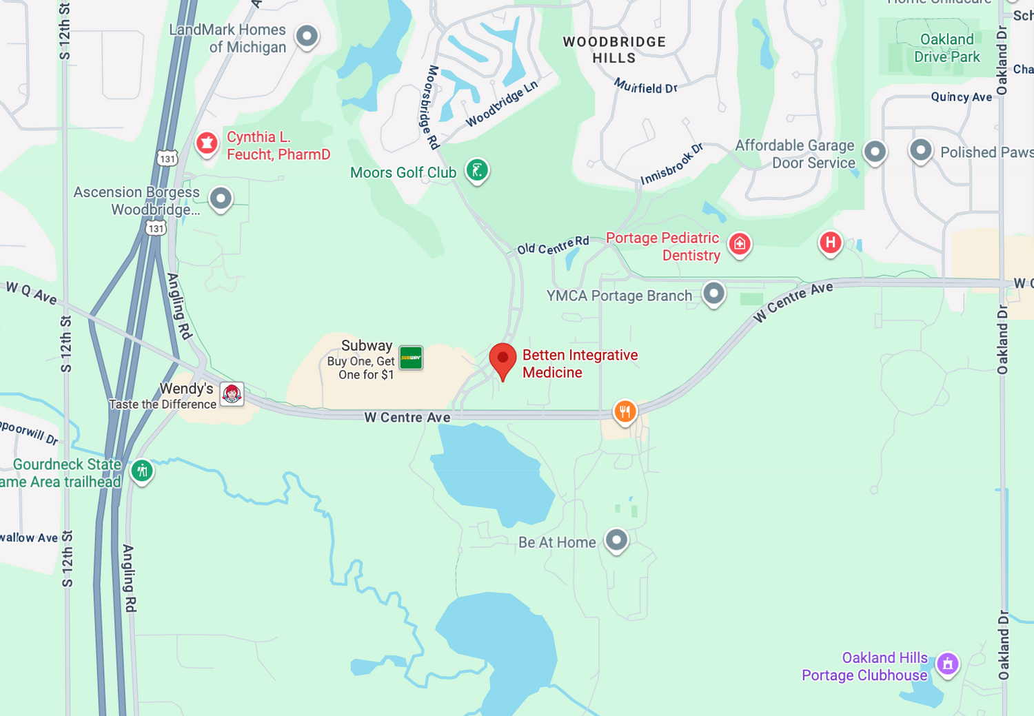 A map of Betten Integrative Medicine in Michigan