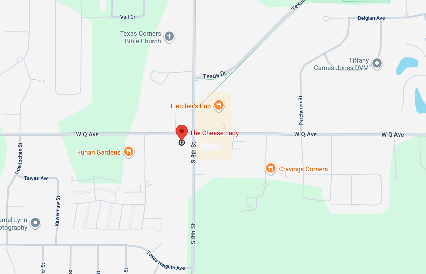 A map showing the Kalamazoo location of The Cheese Lady