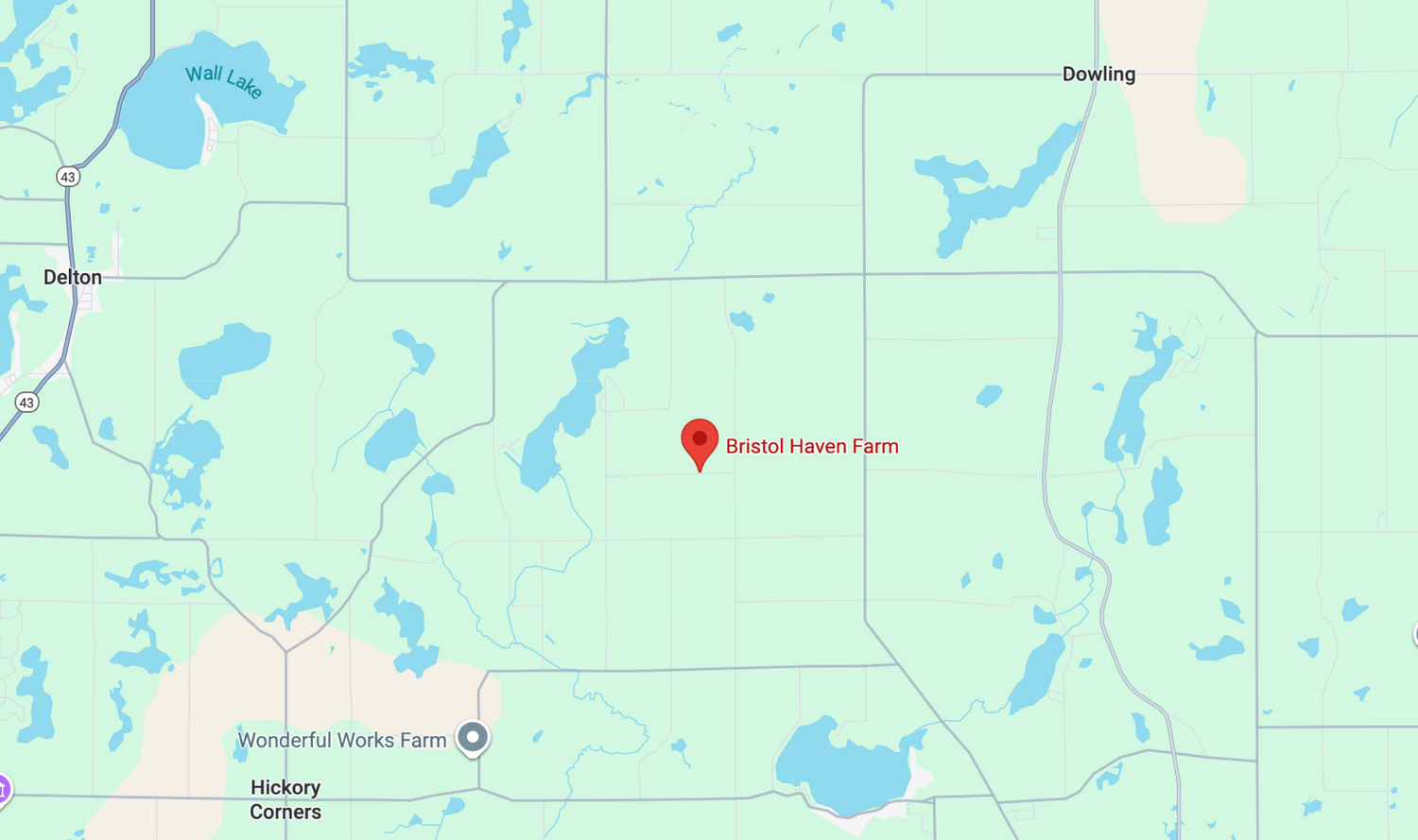 A map showing the location of Bristol Haven Farm